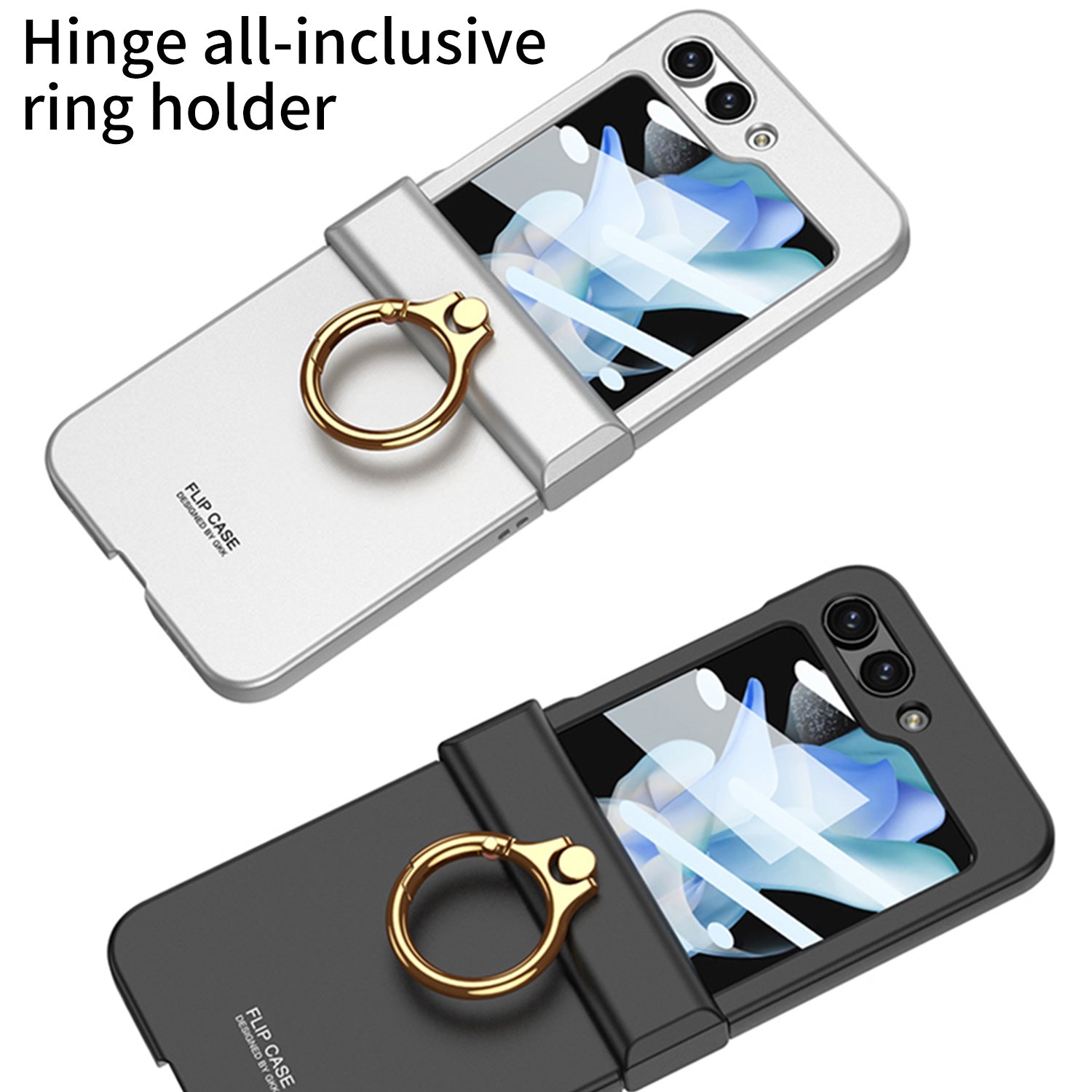 GKK For Samsung Galaxy Z Flip5 5G All-inclusive Hinge Phone Shell Tempered Glass Film Plastic Phone Case with Ring Holder GKK For Samsung Galaxy Z Flip5 5G All-inclusive Hinge Phone Shell Tempered Glass Film Plastic Phone Case with Ring Holder